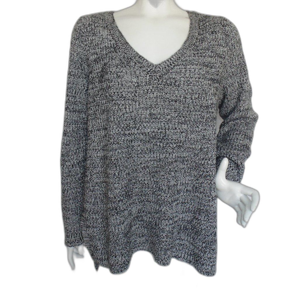 TORRID Sweater, 2/2X, Grey Mottled, V-neck, Long sleeves, Acrylic, Washable